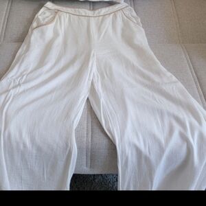 SIENNA SKY White Wide Leg Pants with Tan Trim